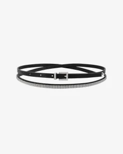 Ceinture en cuir strassée noire