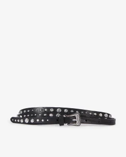 Ceinture fine en cuir avec clous noire