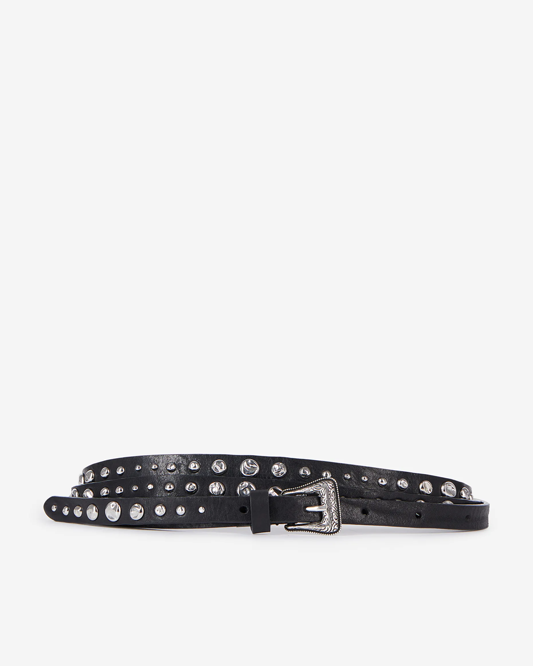 Ceinture fine en cuir avec clous noire
