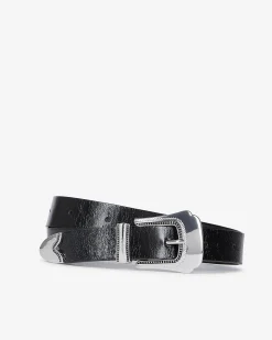Ceinture fine en cuir noire