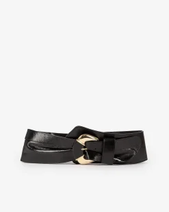 Ceinture large en cuir noire