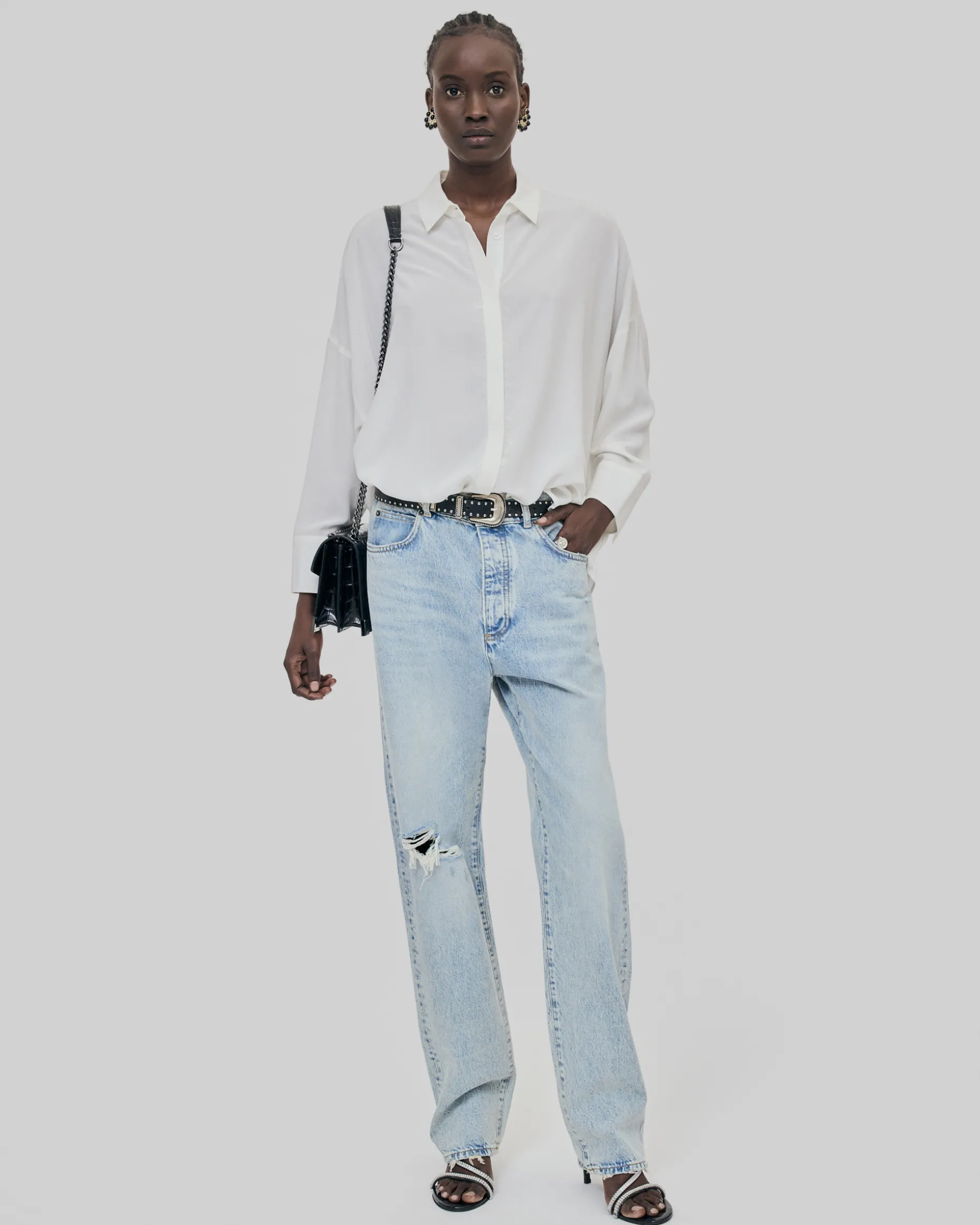 Chemise ample en soie lavée blanche