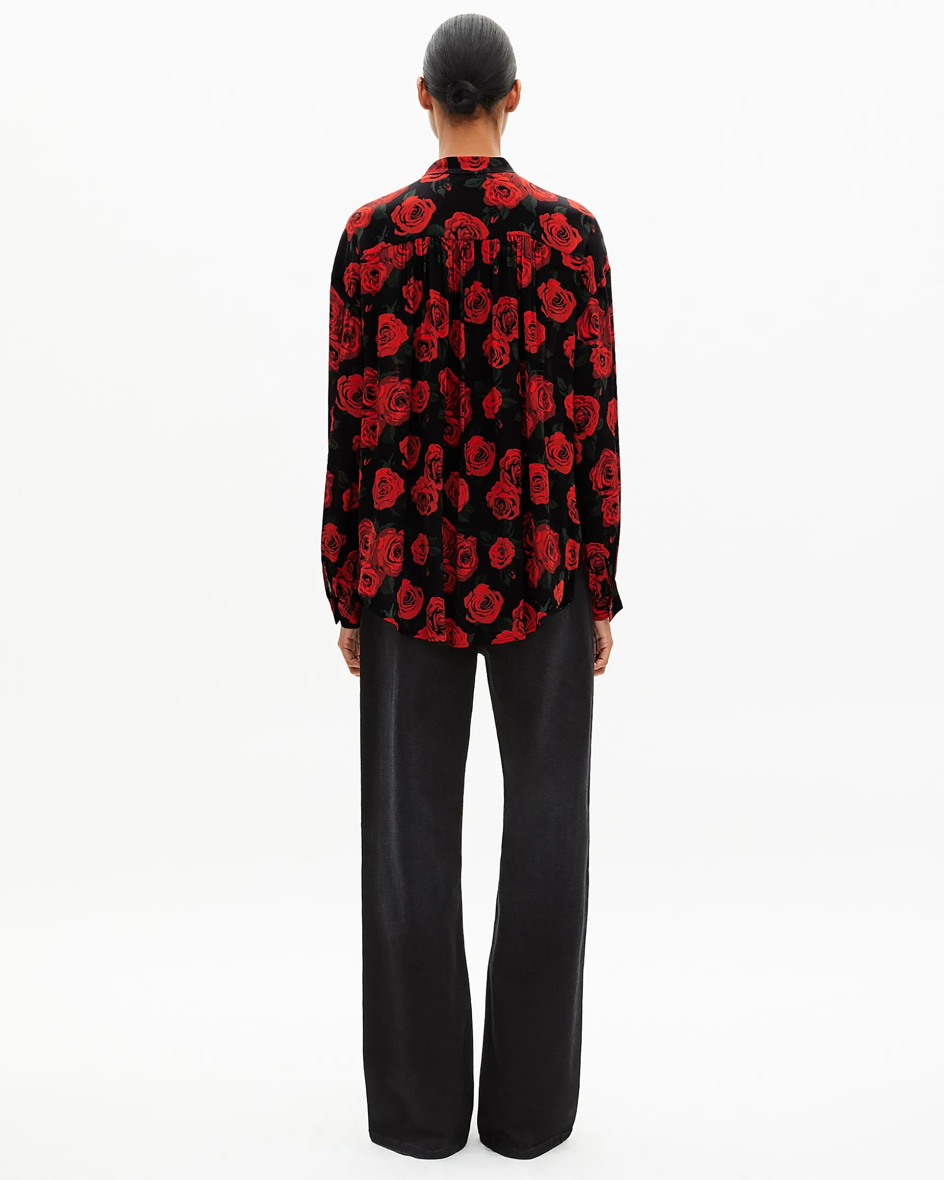 Chemise ample imprimé fleuri noire
