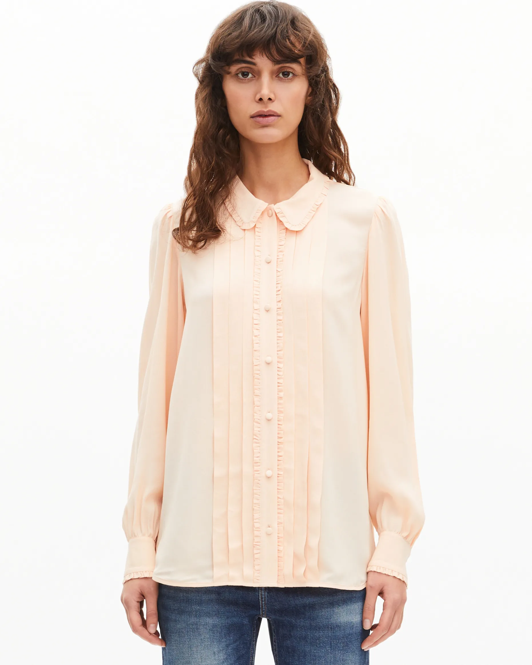 Chemise avec détails de plissage pêche