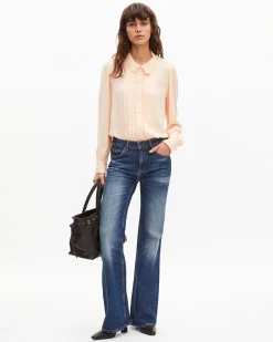 Chemise avec détails de plissage pêche
