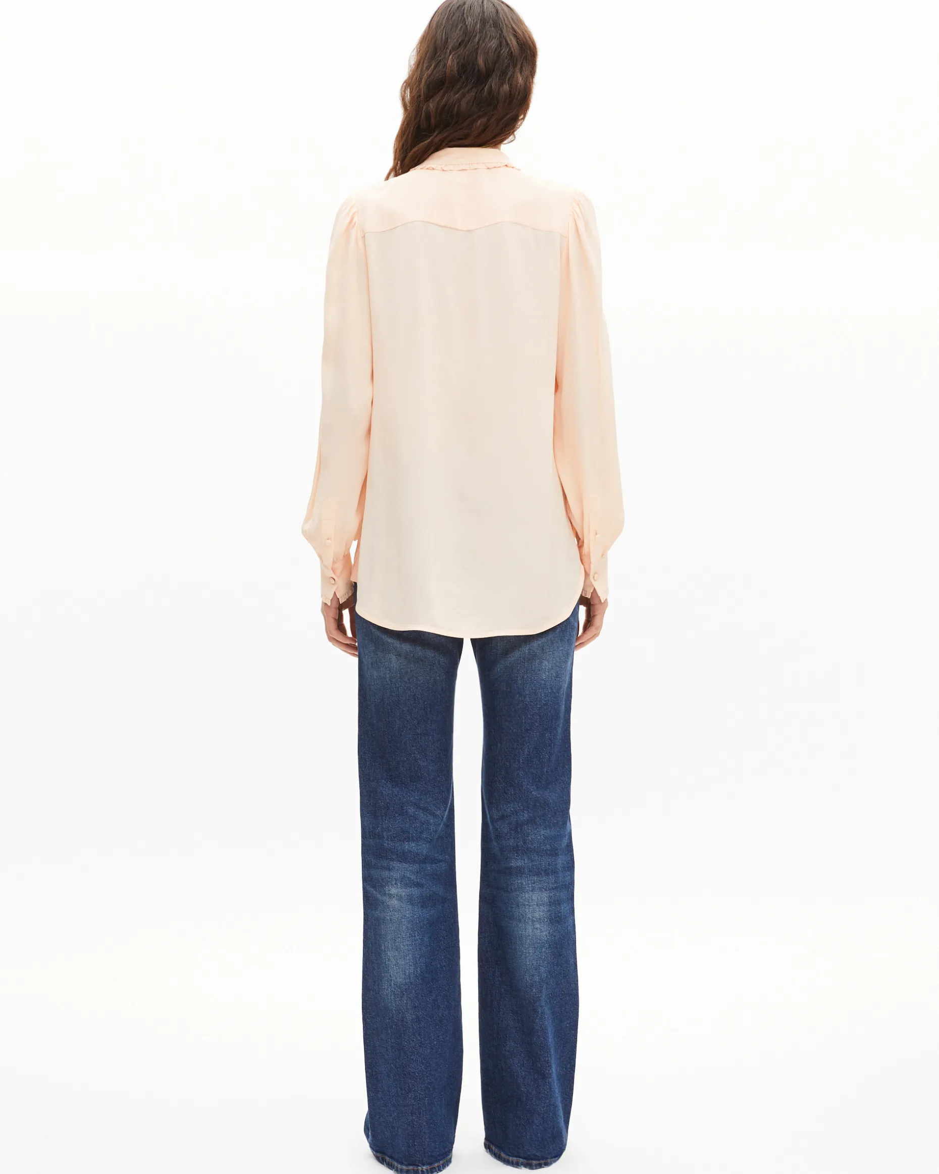 Chemise avec détails de plissage pêche