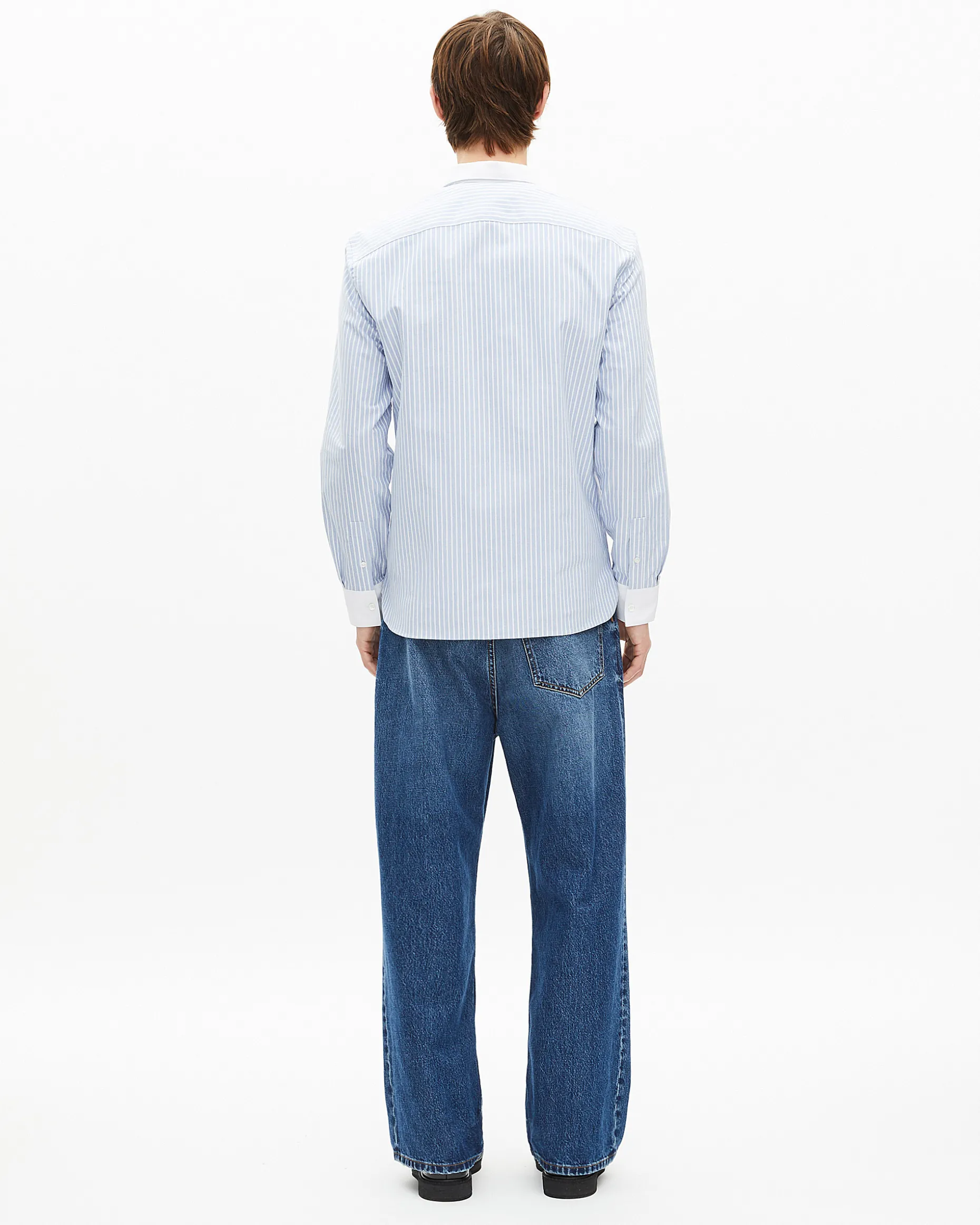 Chemise col contrasté rayée bleue