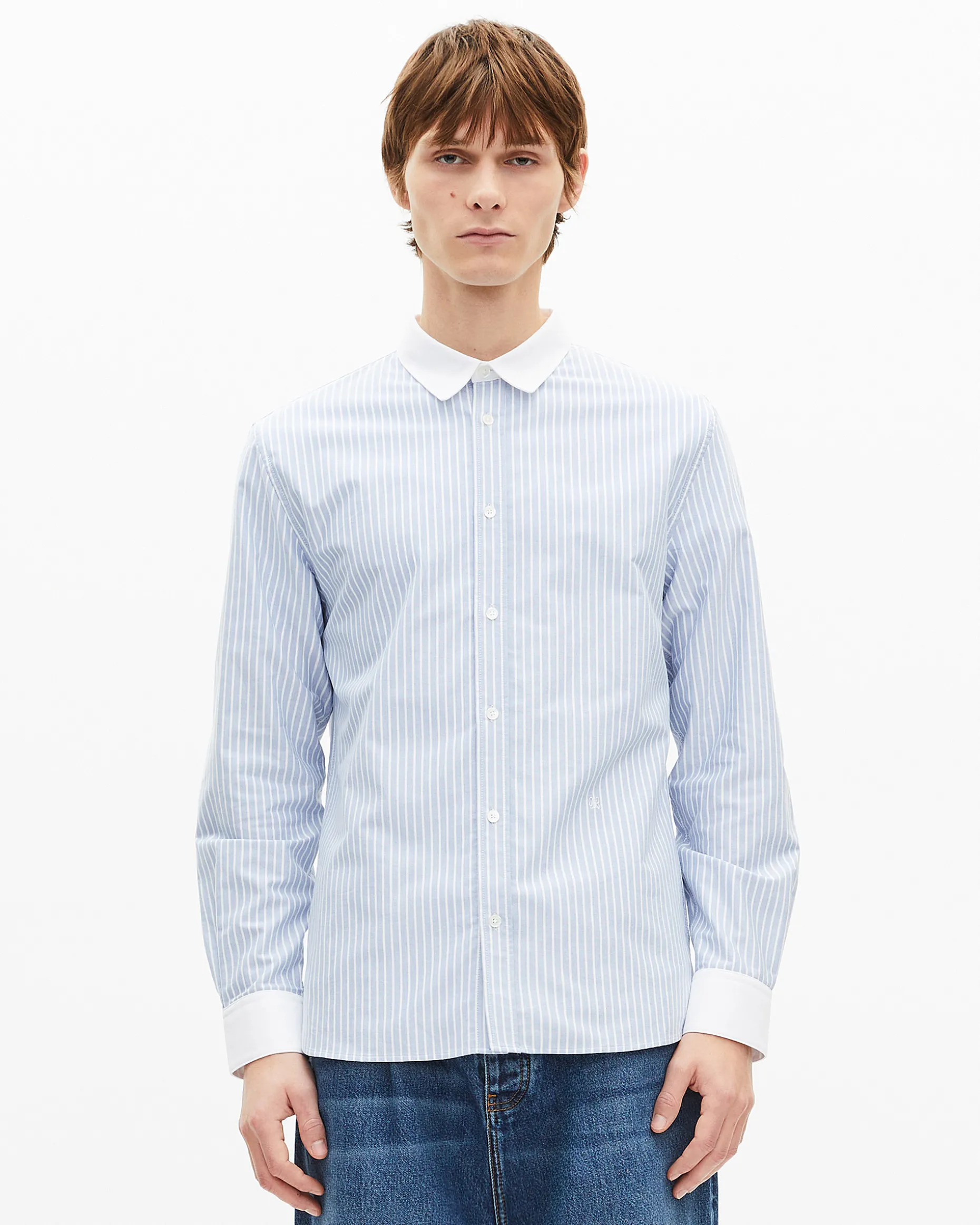 Chemise col contrasté rayée bleue