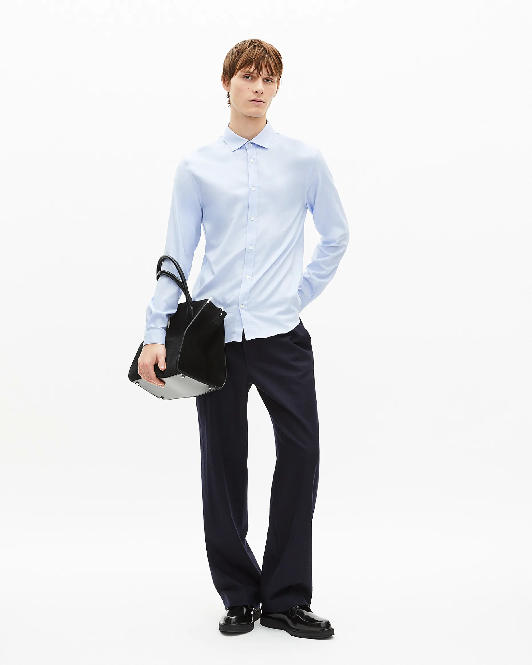 Chemise col italien bleue