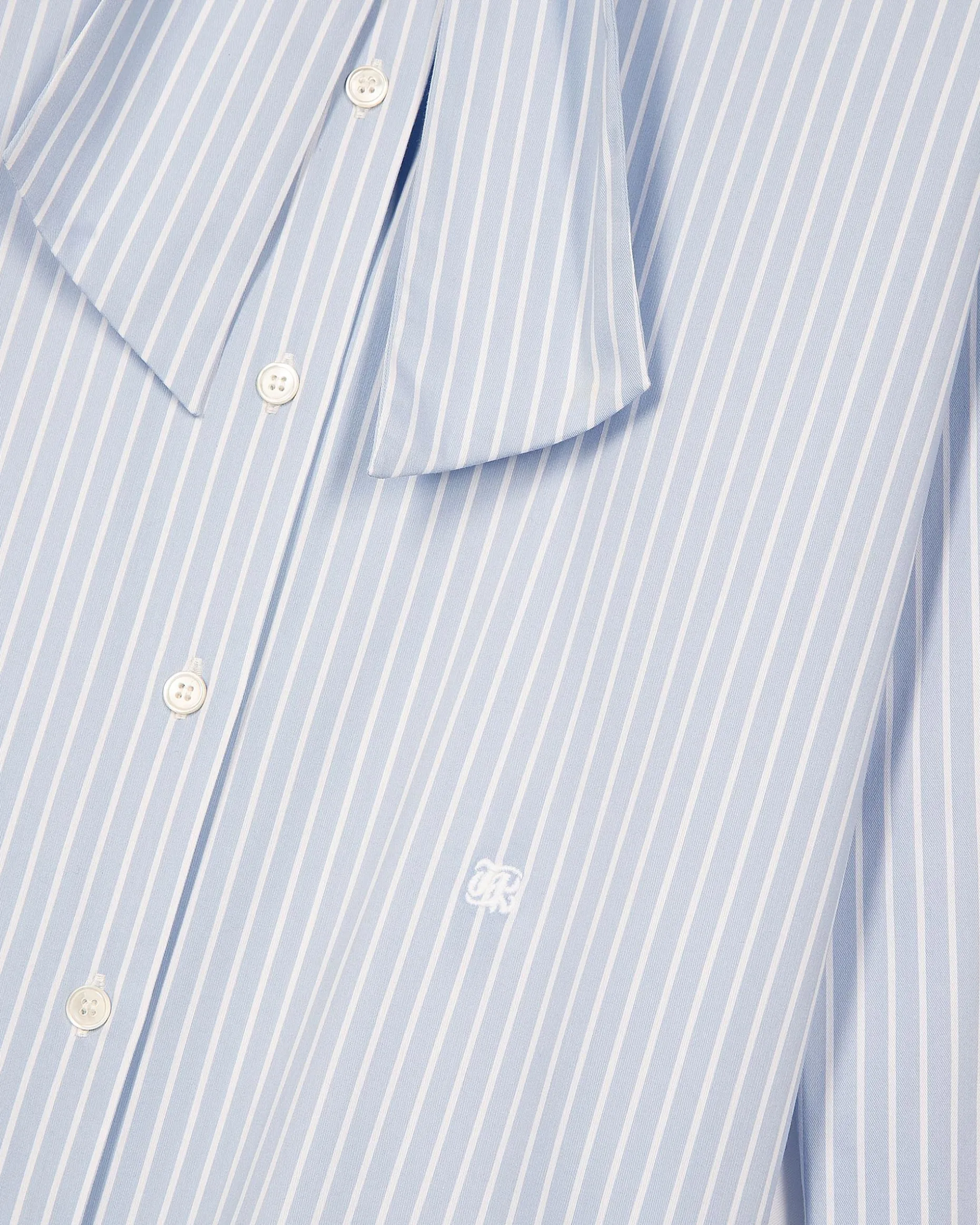 Chemise col lavallière en coton mélangé rayée bleue