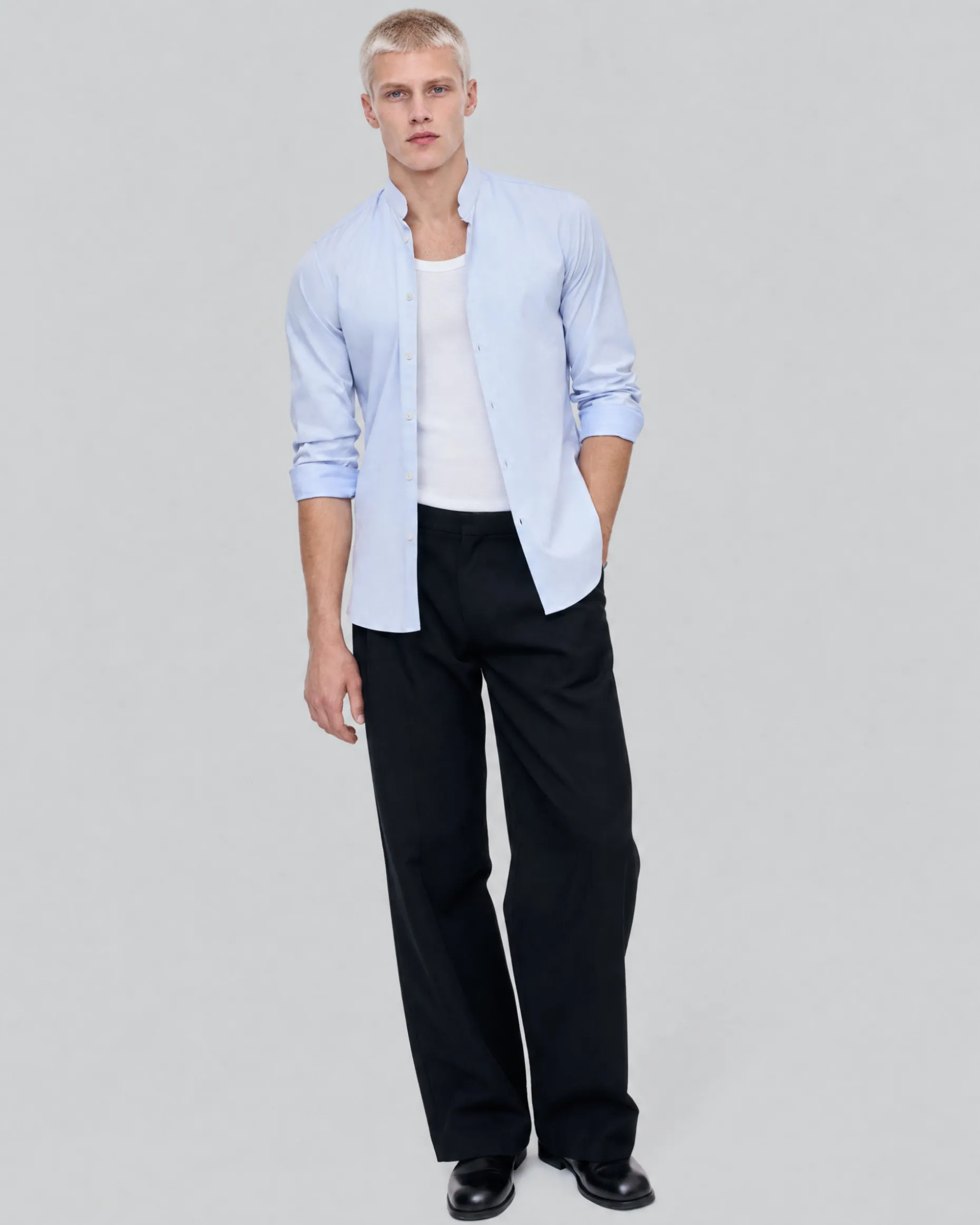 Chemise col officier bleue