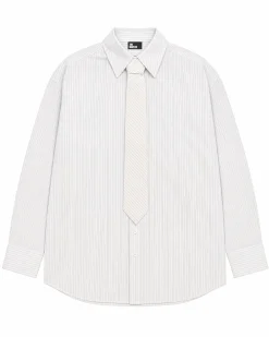 Chemise en coton rayée avec cravate blanche