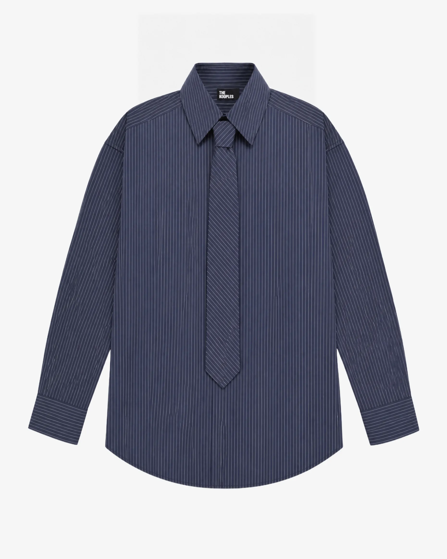 Chemise en coton rayée avec cravate amovible marine