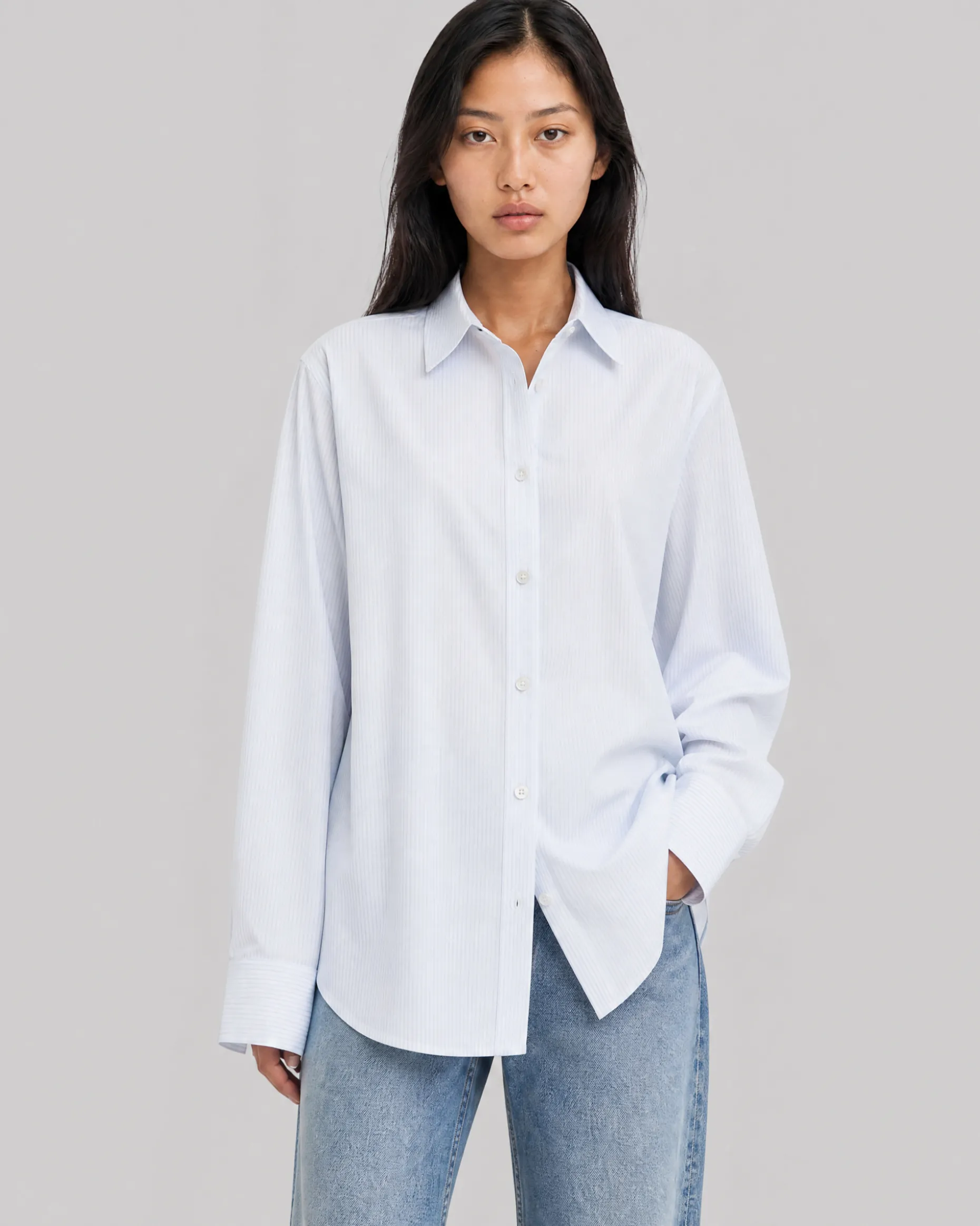 Chemise en coton rayée blanche