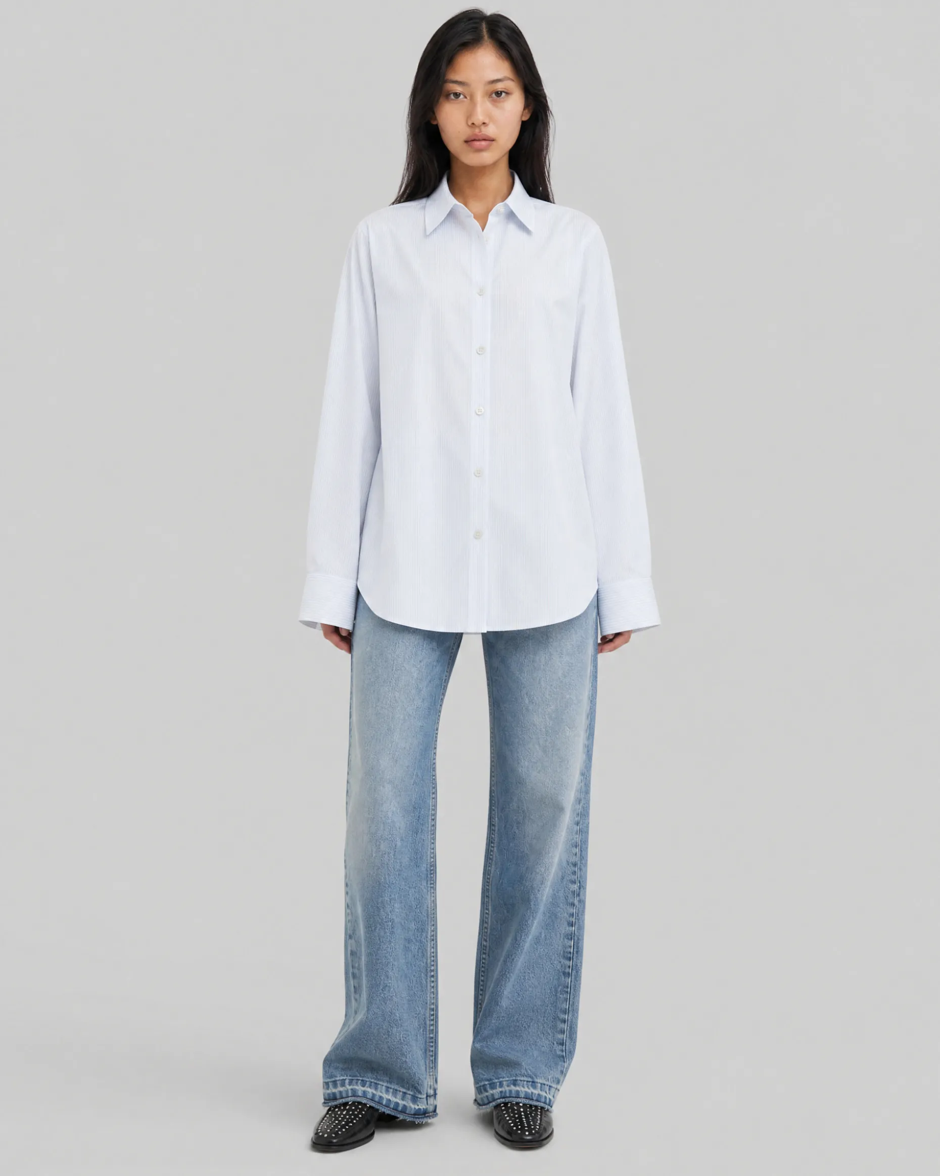 Chemise en coton rayée blanche