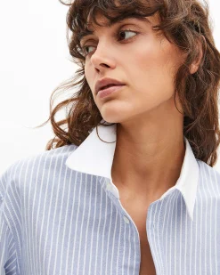 Chemise en coton rayée bleue