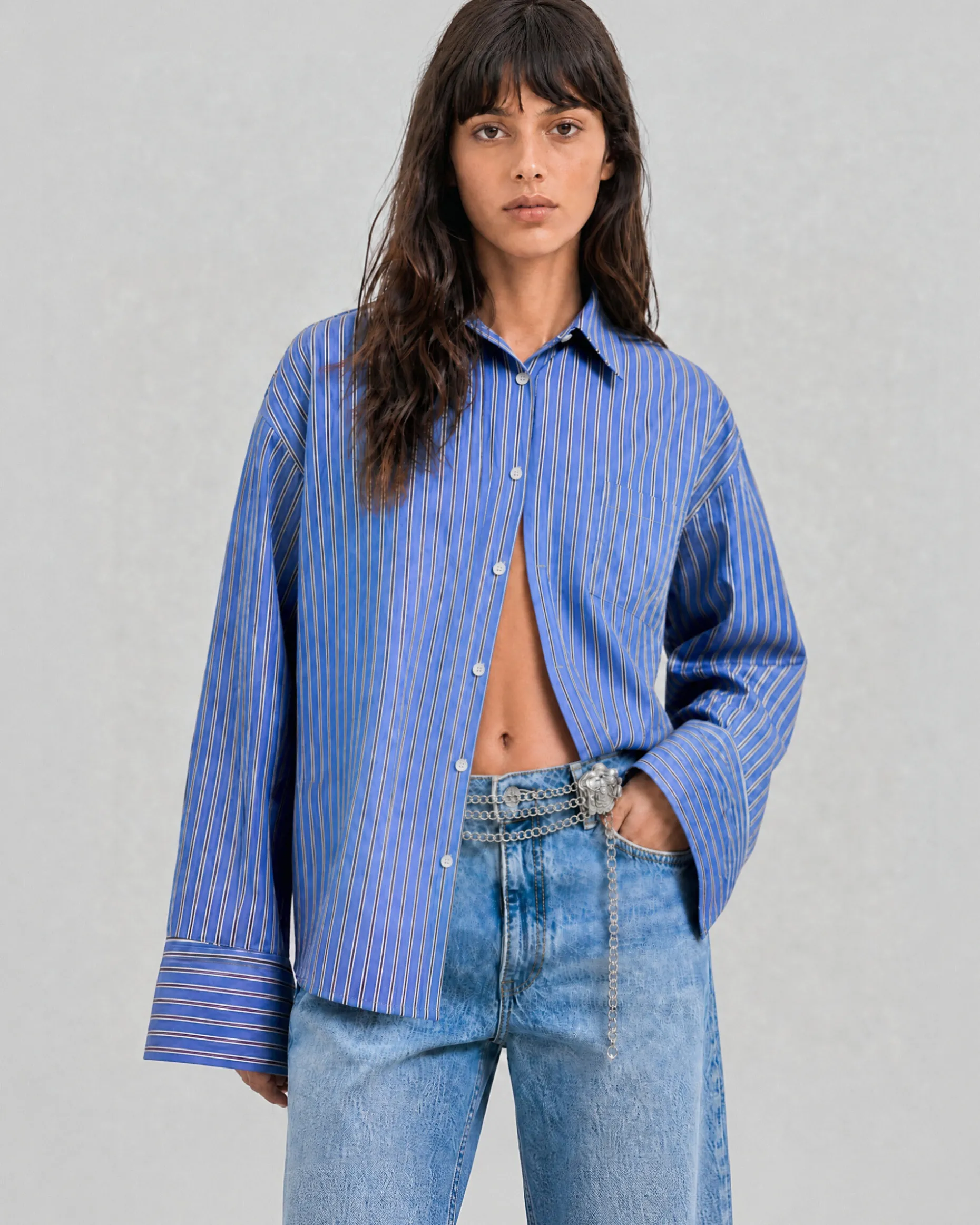 Chemise en coton rayée marine
