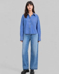 Chemise en coton rayée marine