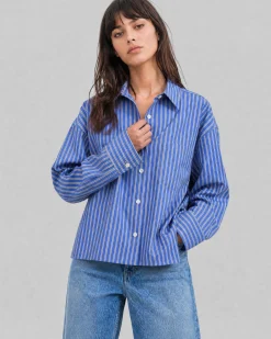 Chemise en coton rayée marine