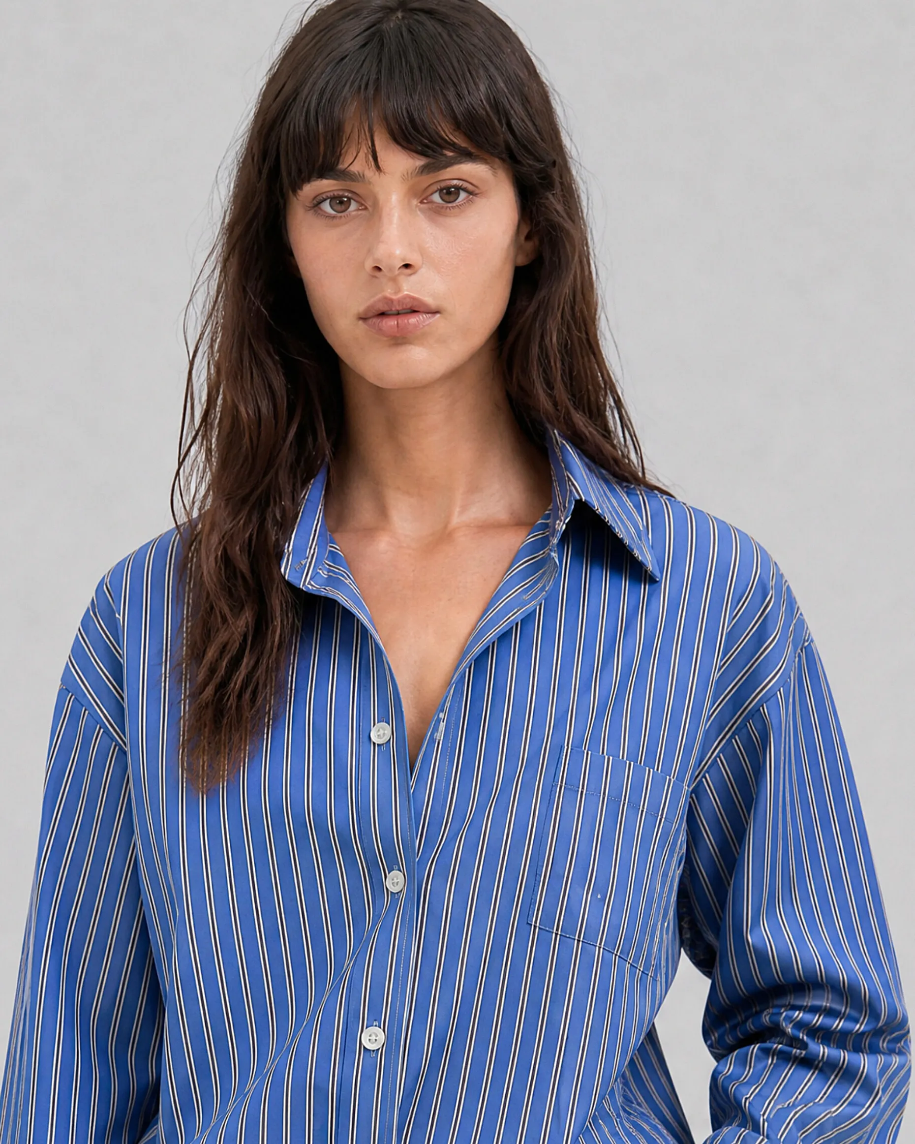 Chemise en coton rayée marine