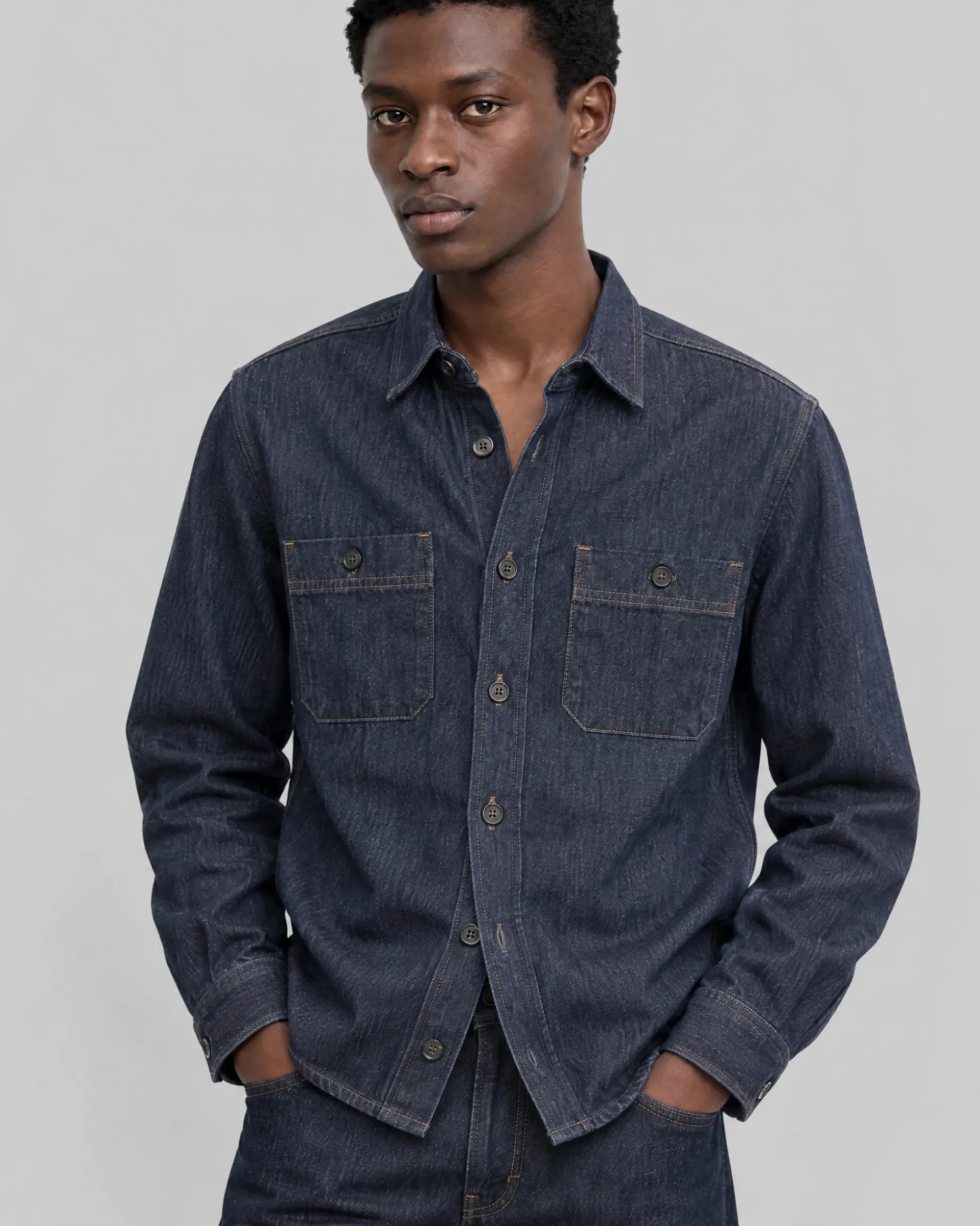 Chemise en denim brut bleue