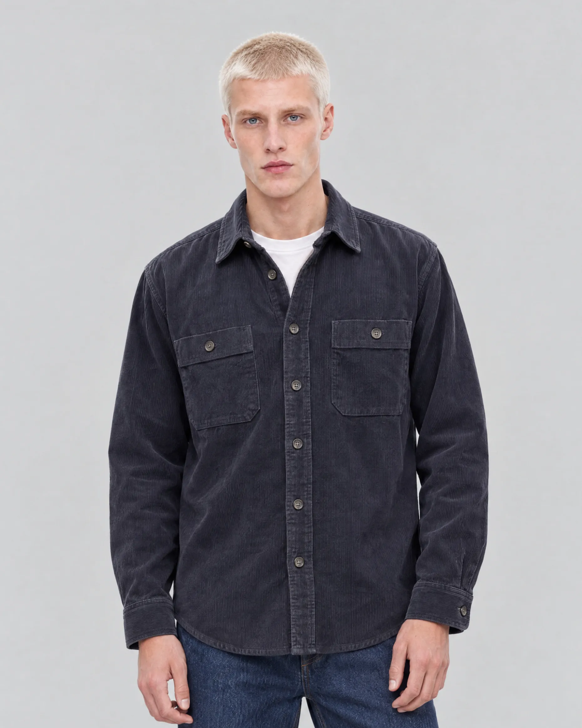 Chemise en velours côtelé marine