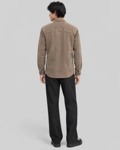 Chemise en velours côtelé taupe