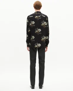 Chemise imprimé fleuri verte et noire