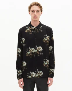 Chemise imprimé fleuri verte et noire