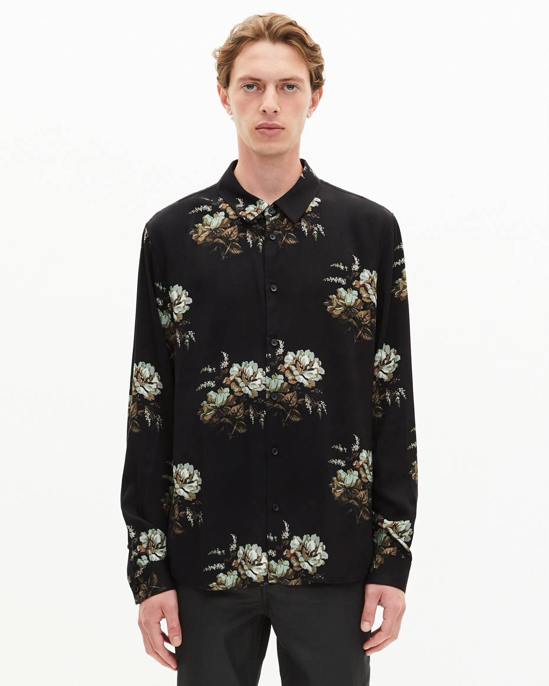 Chemise imprimé fleuri verte et noire