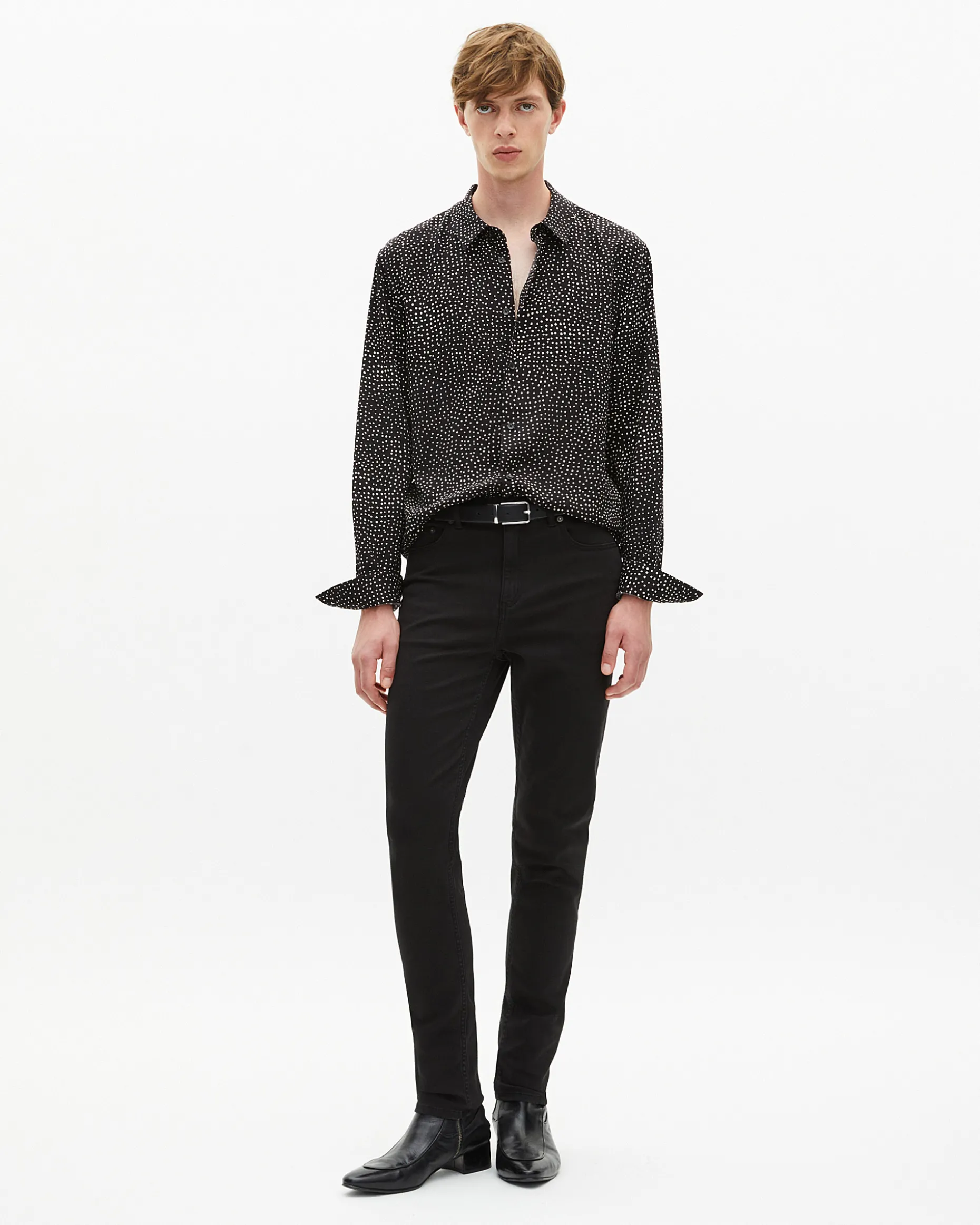Chemise imprimé micro pois blanche et noire