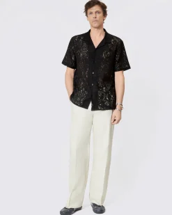 Chemise manches courtes en dentelle noire