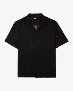 Chemise manches courtes en dentelle noire