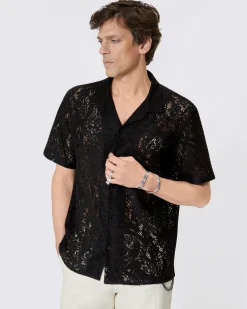 Chemise manches courtes en dentelle noire