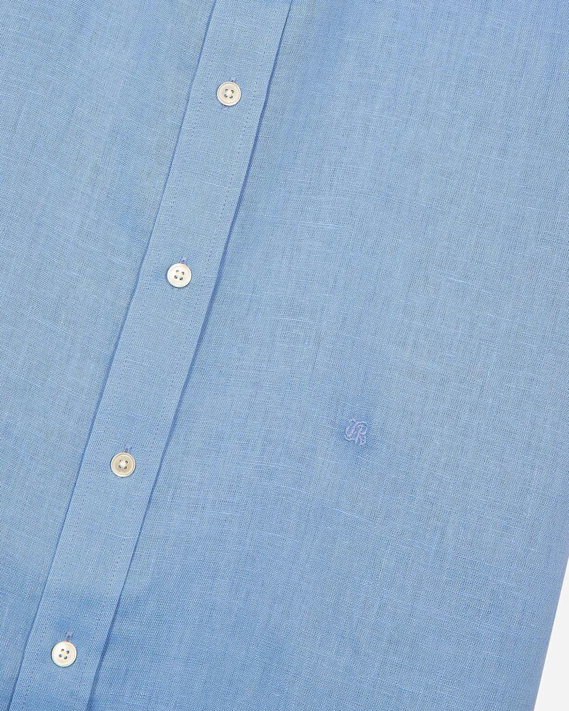 Chemise manches courtes en lin bleu