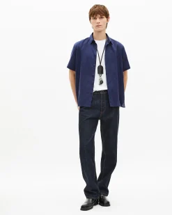 Chemise manches courtes en lin marine