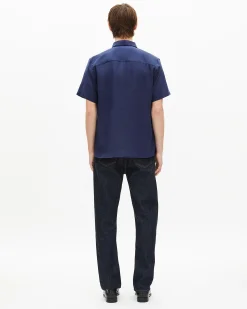 Chemise manches courtes en lin marine