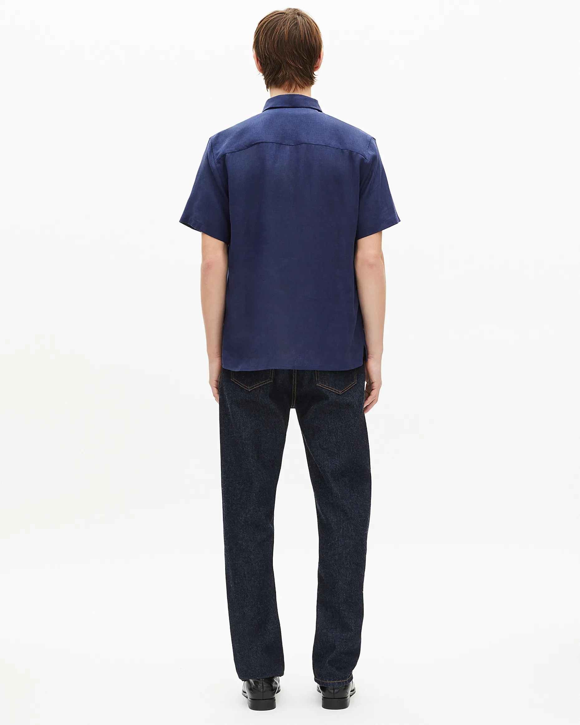 Chemise manches courtes en lin marine