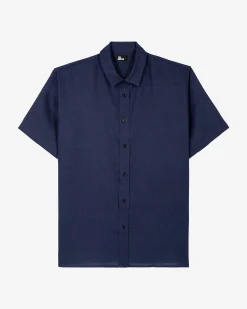Chemise manches courtes en lin marine