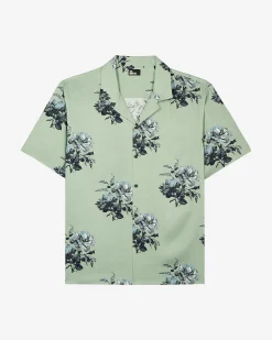 Chemise manches courtes imprimé fleuri verte