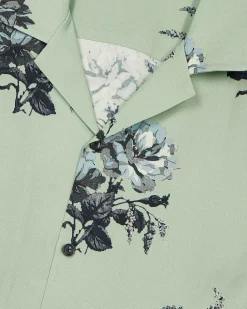 Chemise manches courtes imprimé fleuri verte