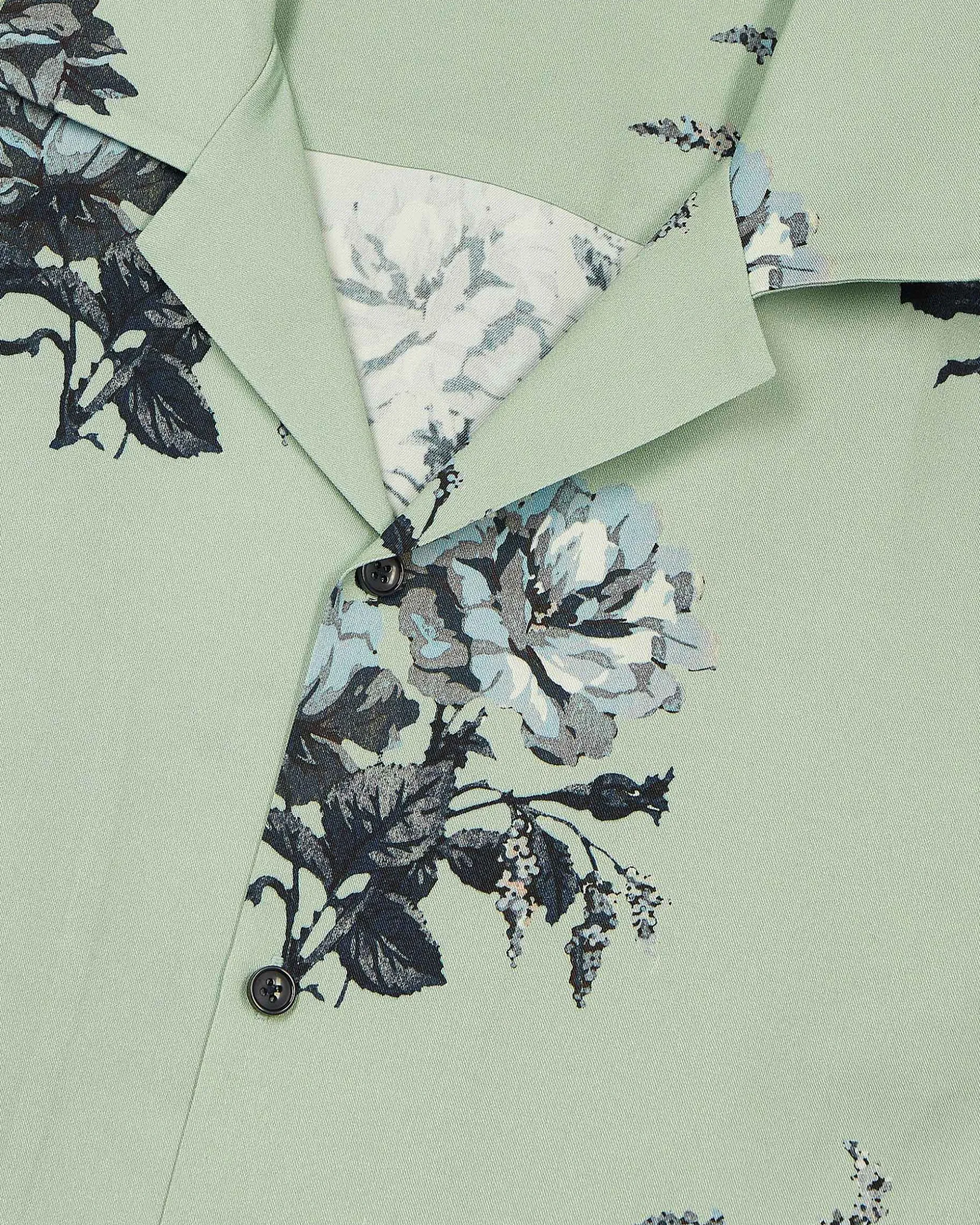 Chemise manches courtes imprimé fleuri verte