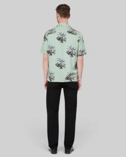 Chemise manches courtes imprimé fleuri verte