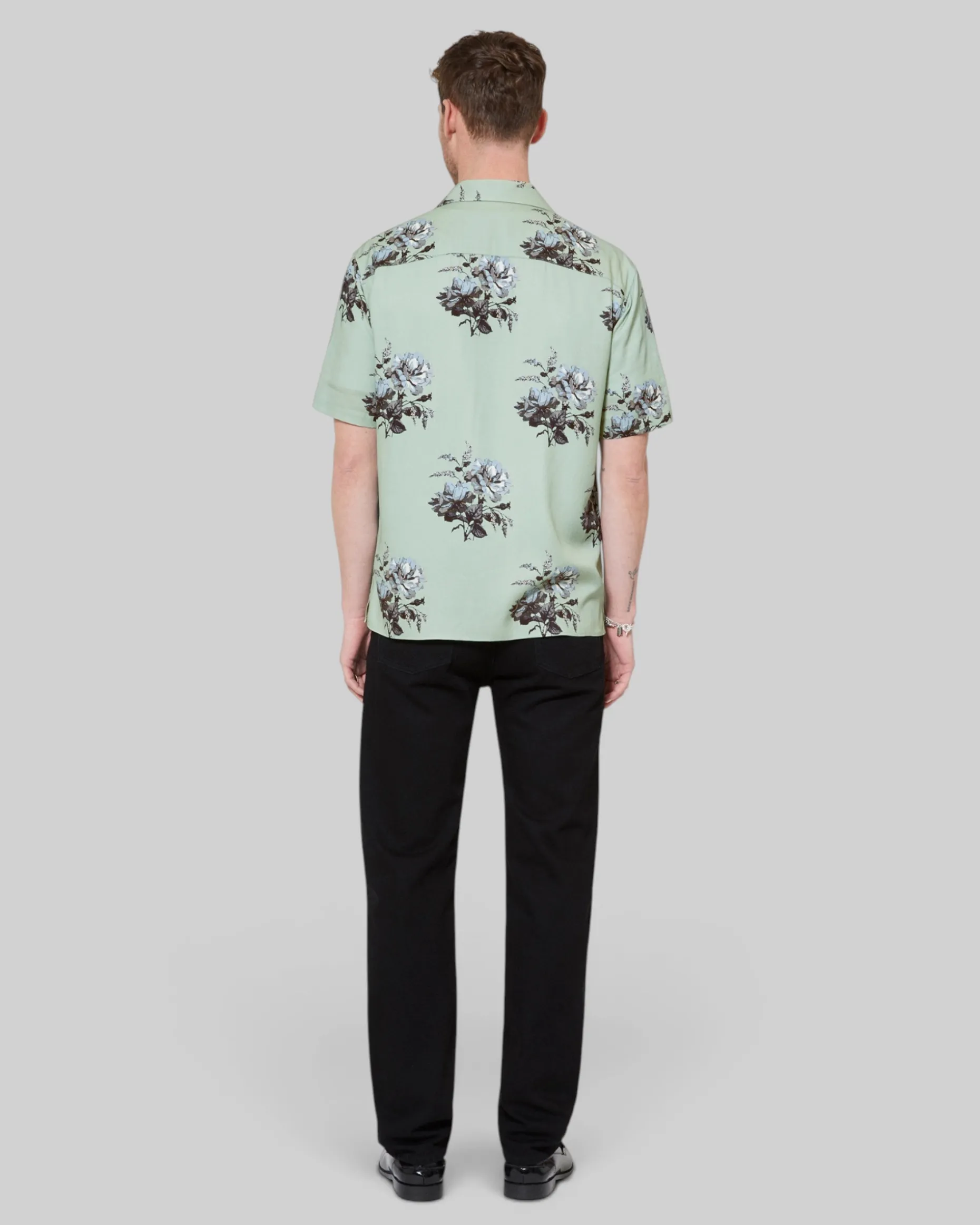 Chemise manches courtes imprimé fleuri verte