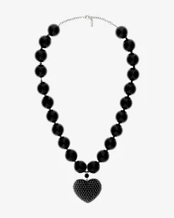 Collier pendentif cœur avec perles noir