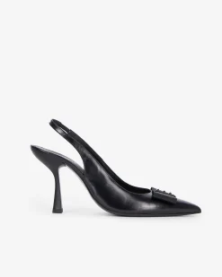 Escarpins en cuir à bride arrière noirs