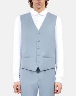 Gilet de costume en laine coupe ajustée bleu clair