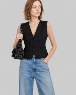 Gilet en laine mélangée strassé noir