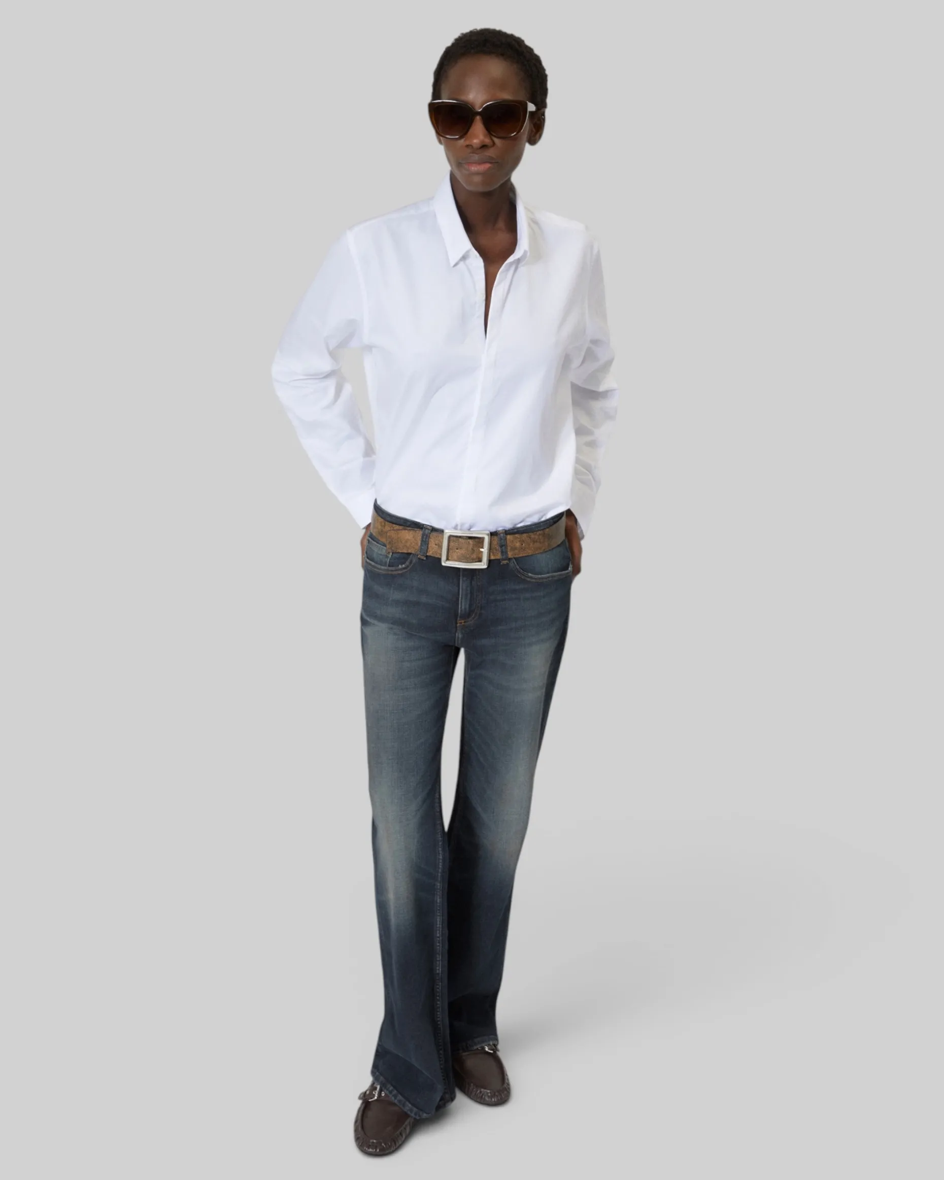 Jean bootcut avec abrasions bleu