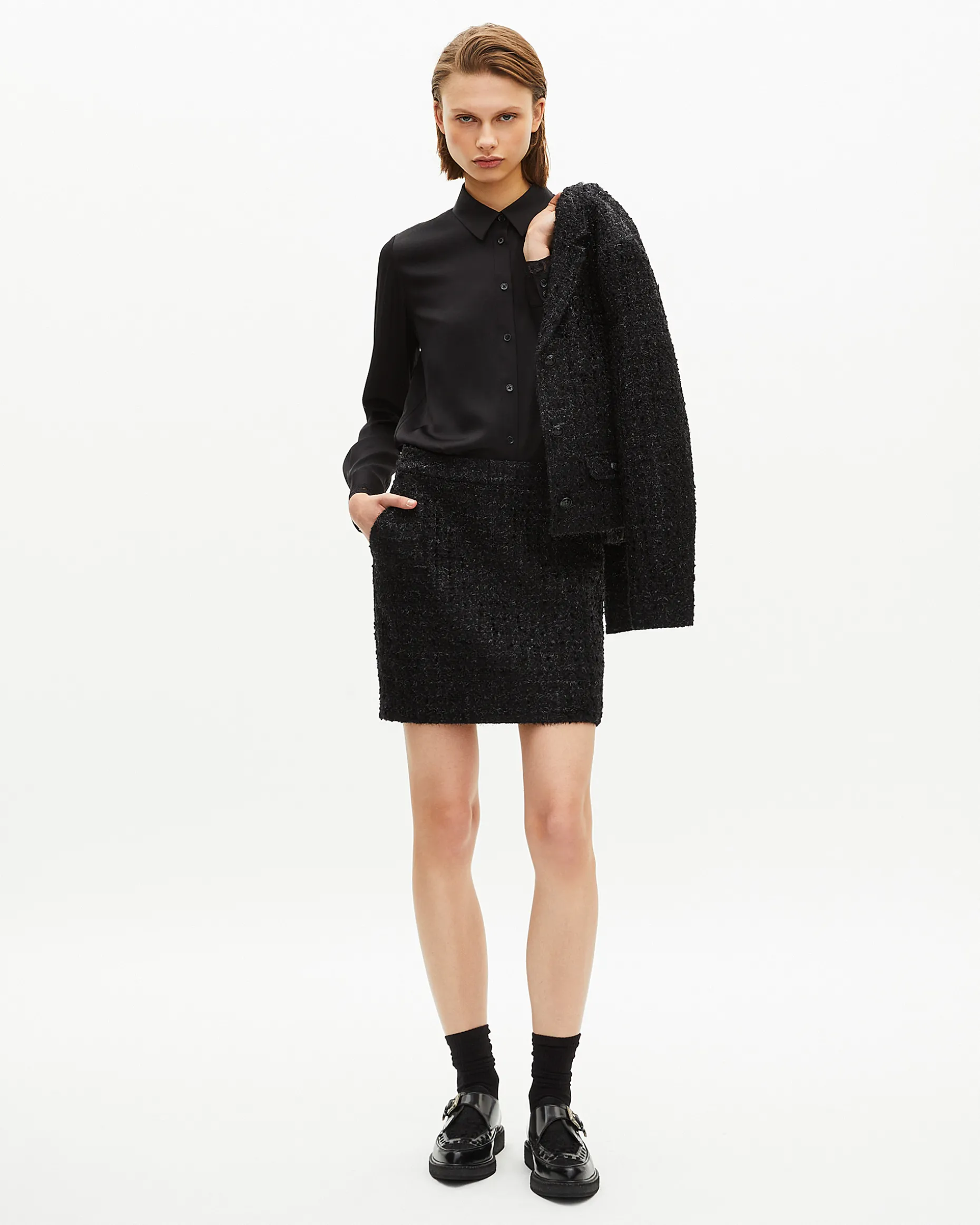 Jupe courte en tweed brillant noire